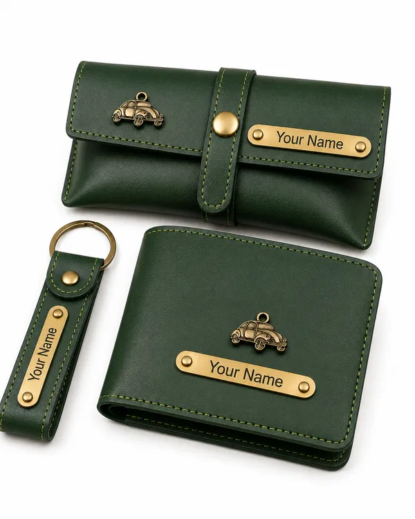 Green_Faux_Leather_Personalized_Wallet_And_Keychain_Gift_Set_For_Men_Pack_Of_3