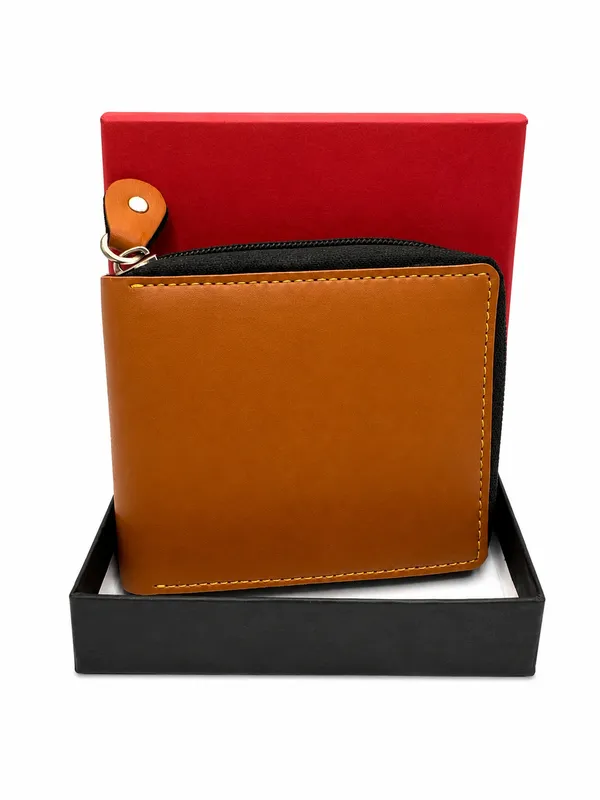 Brown_Faux_Leather_Zip_Wallet_For_Men