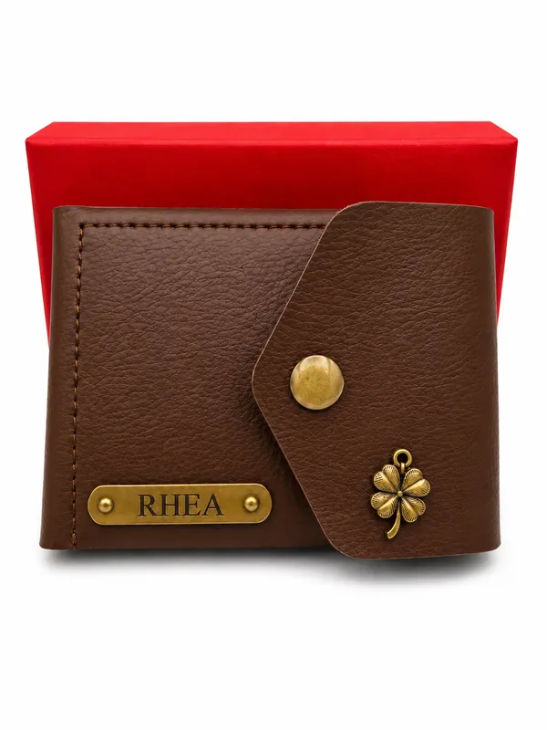 Brown_Faux_Leather_Textured_Snap_Wallet_For_Women