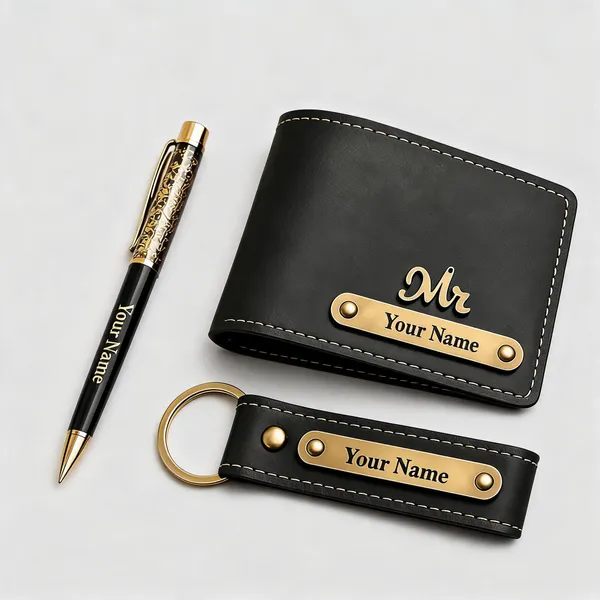 Black_Faux_Leather_Personalized_Wallet_Pen_And_Keychain_Gift_Set_For_Men_Pack_Of_3