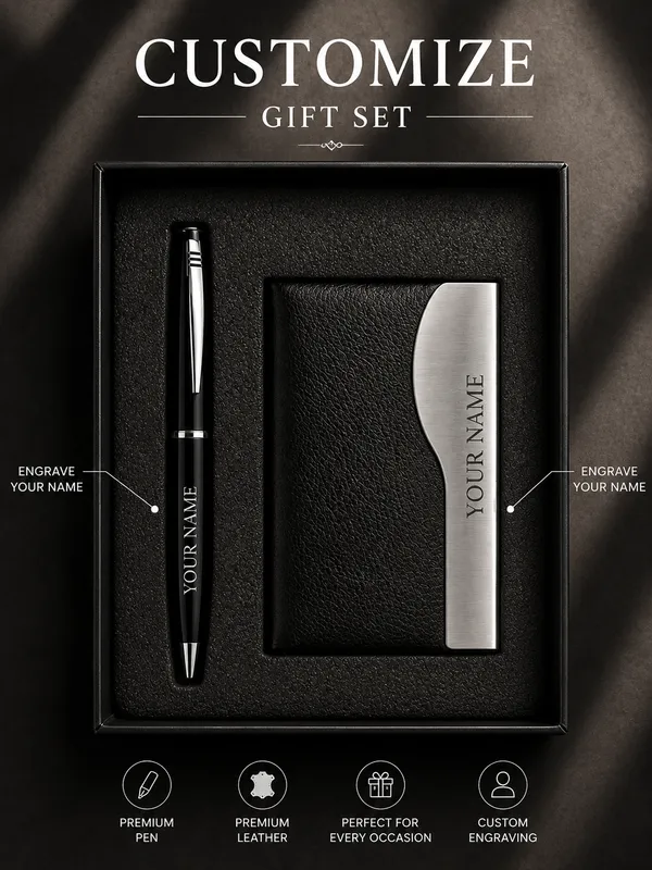 Hawkbros_Black_Faux_Leather_Pen_And_Card_Holder_Gift_Set_Pack_Of_2