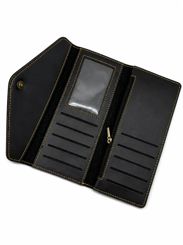 Black_Faux_Leather_Long_Wallet_For_Women