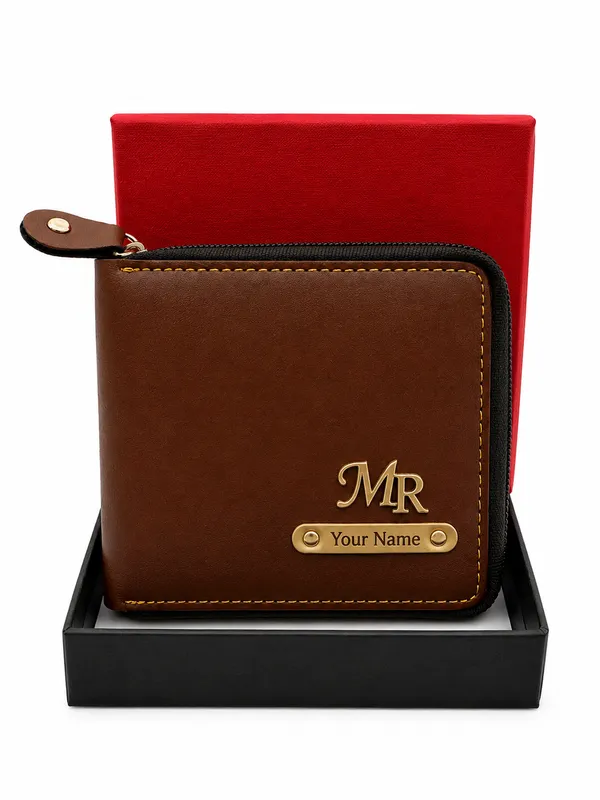 Brown_Faux_Leather_Zip-Around_Zipper_Wallet_For_Men
