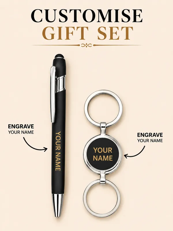 Black_Faux_Leather_Personalised_Pen_And_Keychain_Gift_Set_Pack_Of_2
