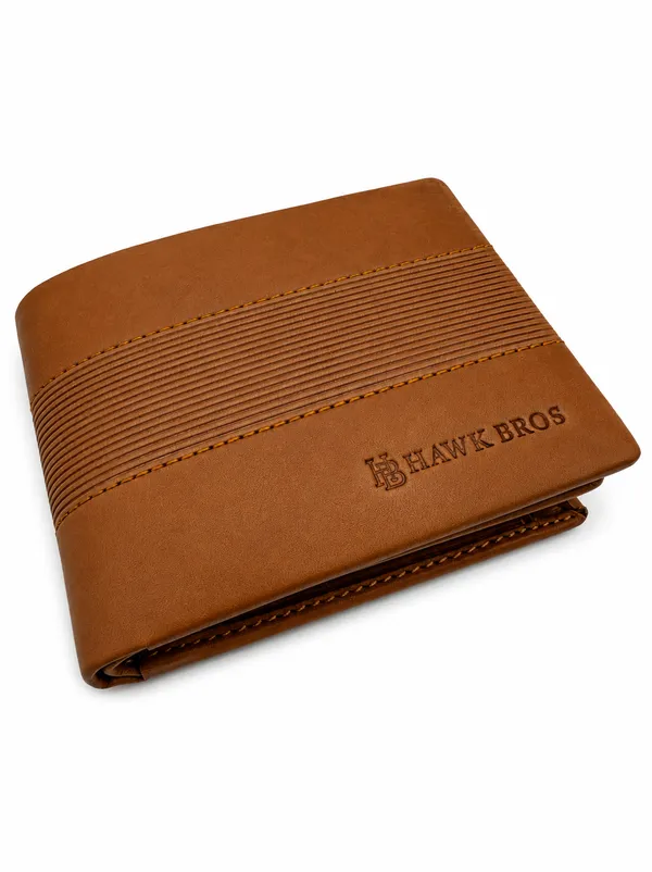 Brown_Faux_Leather_Ribbed_Panel_Bi-Fold_Wallet_For_Men