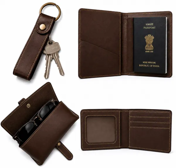Brown_Faux_Leather_Travel_Wallet_Set_For_Men_Pack_Of_4