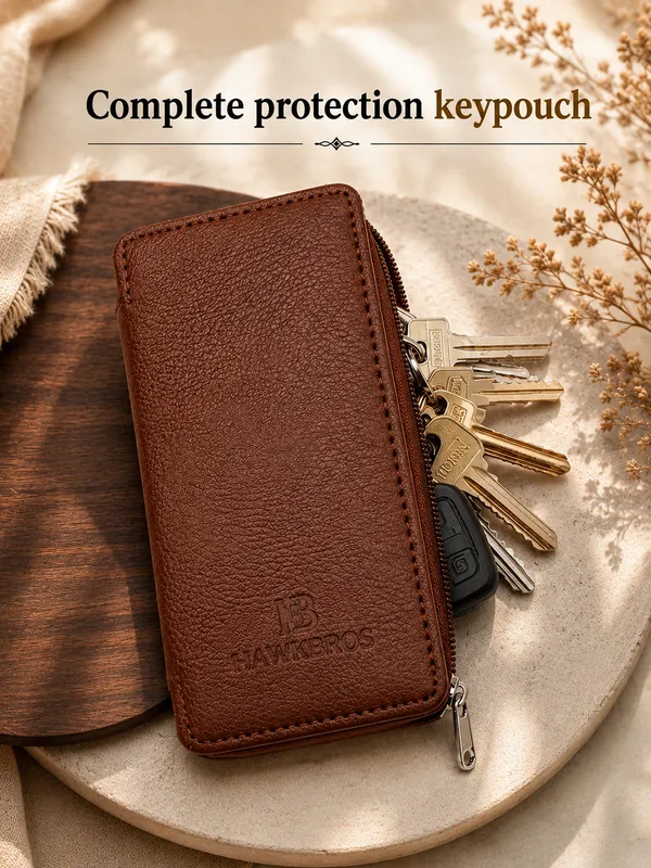 Brown_Faux_Leather_Zipper_Key_Pouch_For_Men