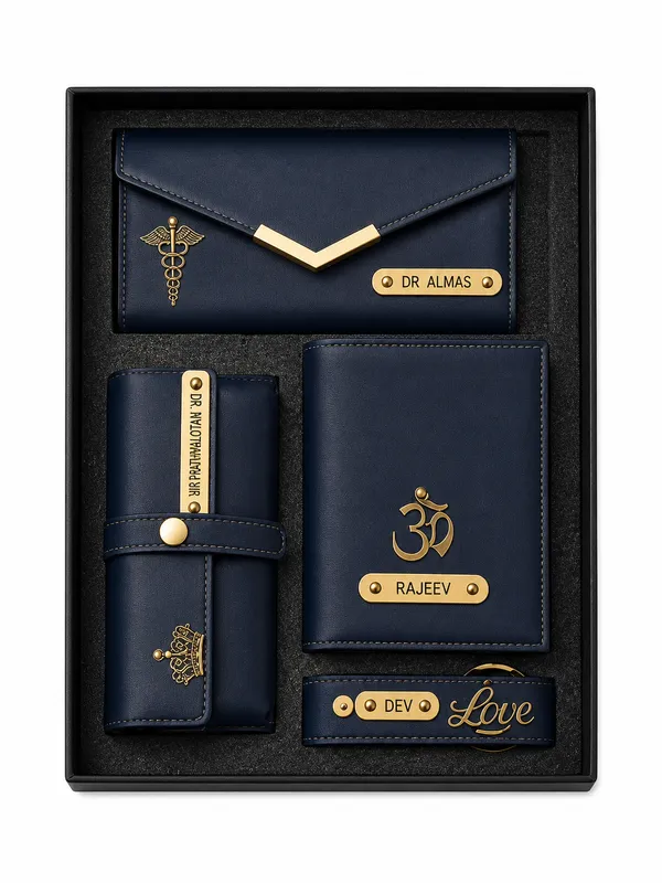 Navy_Faux_Leather_Personalized_Doctor_Wallet_And_Keychain_Set_For_Men_Pack_Of_4