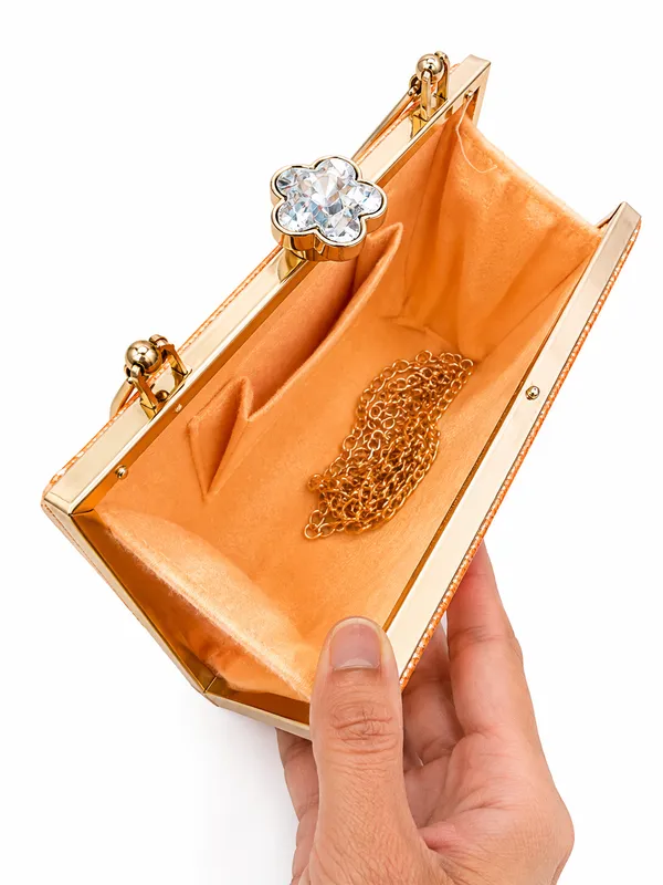 Orange_Faux_Leather_Textured_Box_Clutch_Bag_For_Women