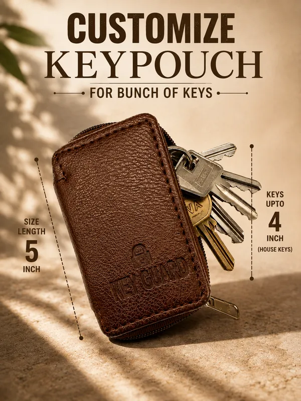 Brown_Faux_Leather_Textured_Zipper_Key_Pouch_For_Men
