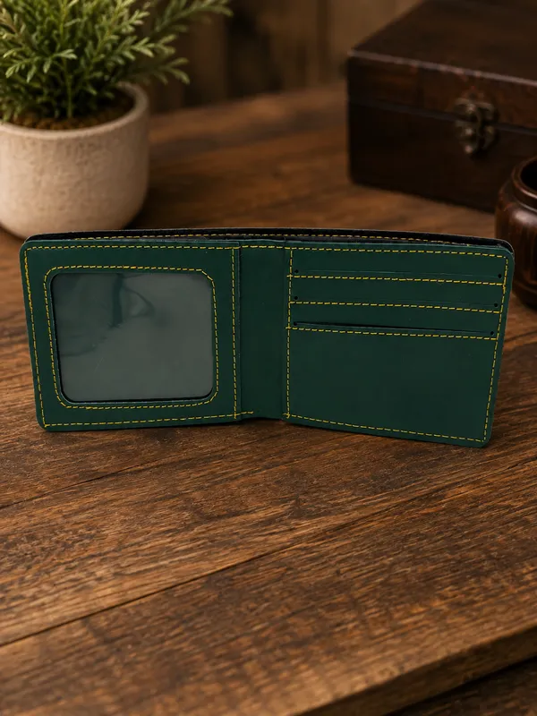 Green_Faux_Leather_Textured_Bifold_Wallet_For_Men