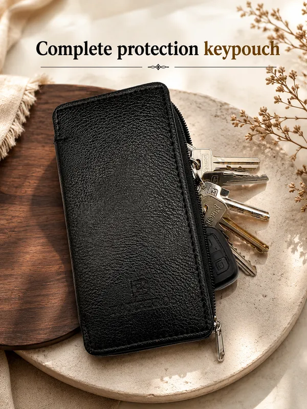 Black_Faux_Leather_Textured_Zip_Key_Pouch_For_Men