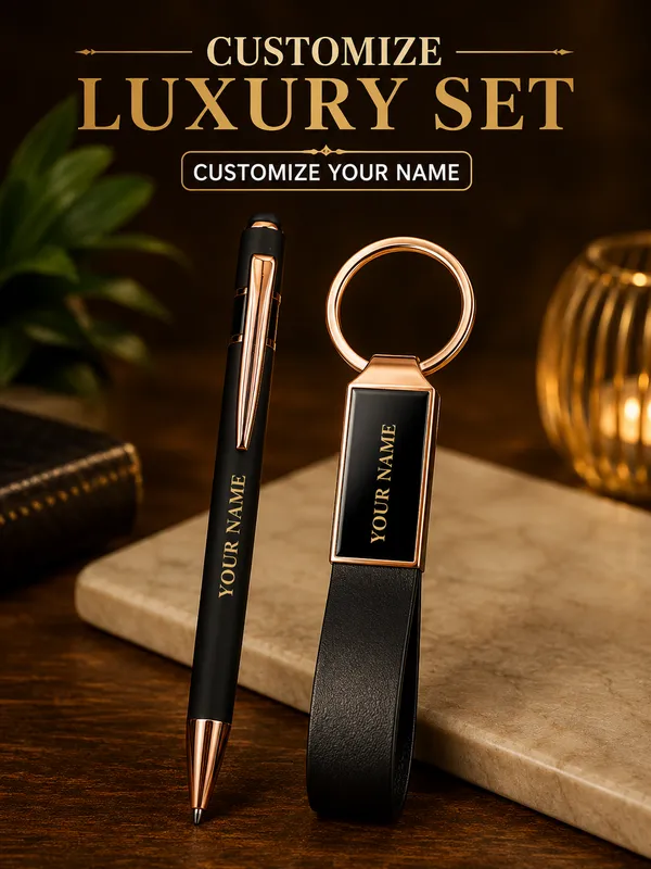 Black_Faux_Leather_Personalised_Pen_And_Keychain_Gift_Set_Pack_Of_2