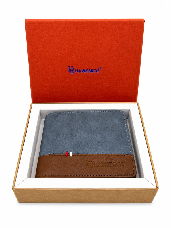 Blue_Brown_Faux_Leather_Two-Tone_Bifold_Wallet_For_Men
