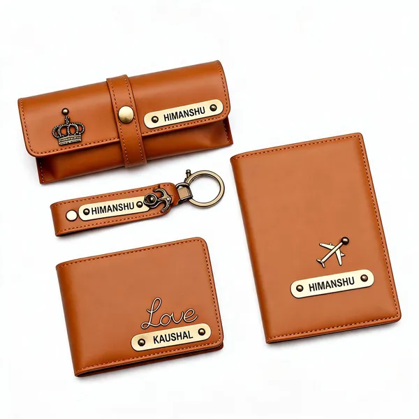 Brown_Faux_Leather_Personalized_Travel_Wallet_Gift_Set_For_Men_Pack_Of_4