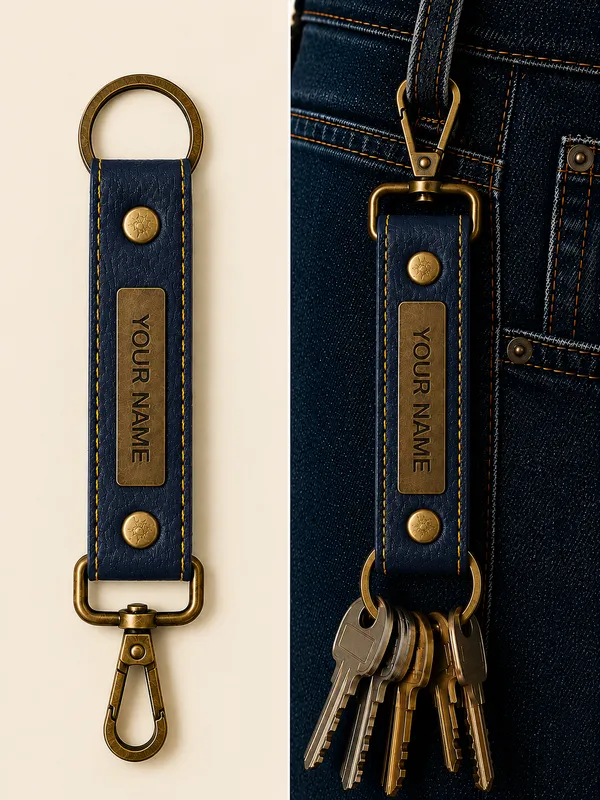 Navy_Faux_Leather_Personalized_Keychain_For_Men