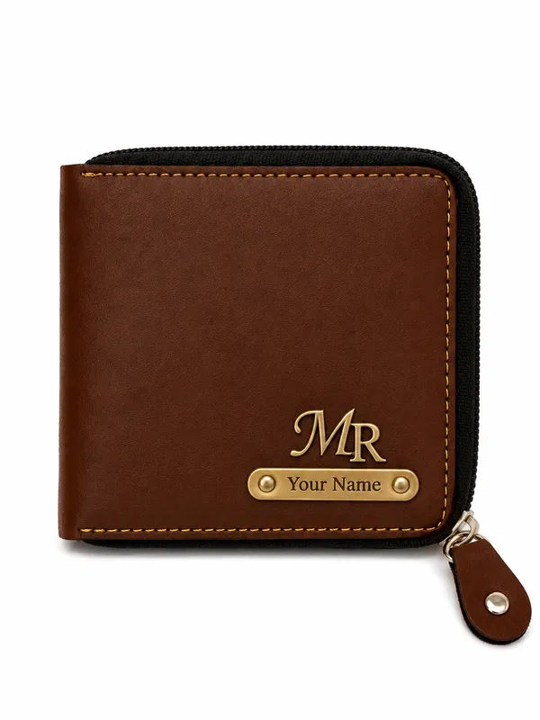 Brown_Faux_Leather_Zip-Around_Zipper_Wallet_For_Men