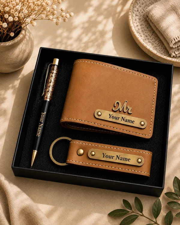 Brown_Faux_Leather_Wallet_Gift_Set_For_Men_Pack_Of_4