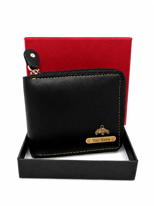 Black_Faux_Leather_Textured_Zip-Around_Wallet_For_Men