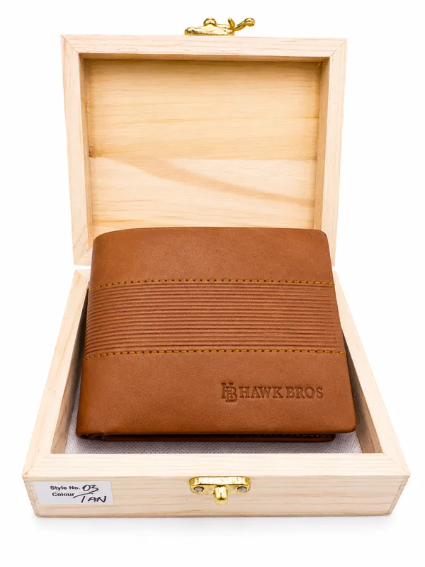 Brown_Faux_Leather_Ribbed_Panel_Bi-Fold_Wallet_For_Men