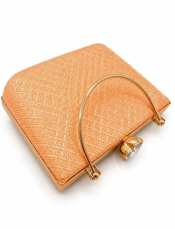 Orange_Faux_Leather_Textured_Box_Clutch_Bag_For_Women