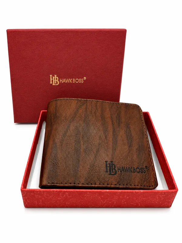 Brown_Faux_Leather_Textured_Bifold_Wallet_For_Men