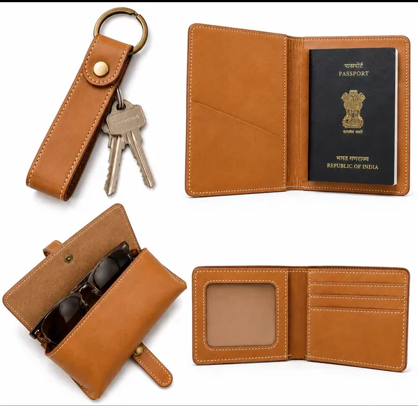 Brown_Faux_Leather_Travel_Wallet_Set_For_Men_Pack_Of_4