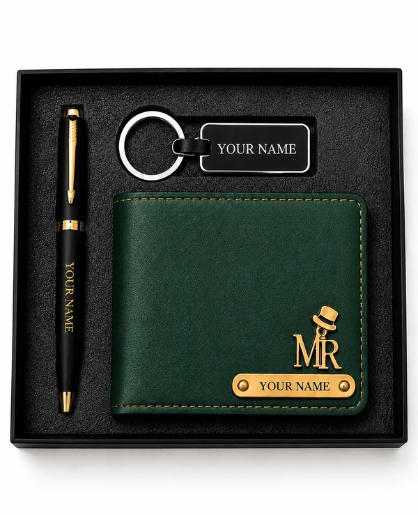 Green_Faux_Leather_Wallet_Pen_Keychain_Gift_Set_For_Men_Pack_Of_3