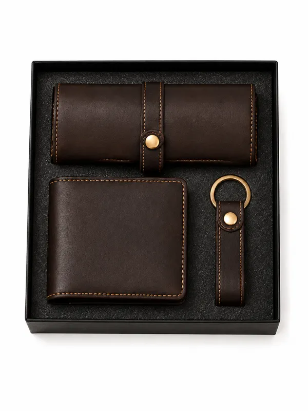 Brown_Faux_Leather_Wallet_Belt_And_Keychain_Gift_Set_For_Men_Pack_Of_3