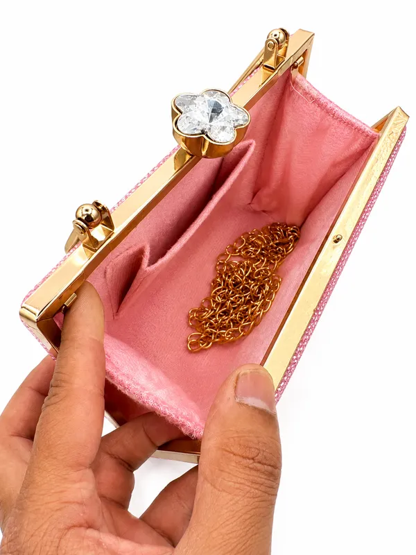 Pink_Faux_Leather_Textured_Box_Clutch_Bag_For_Women