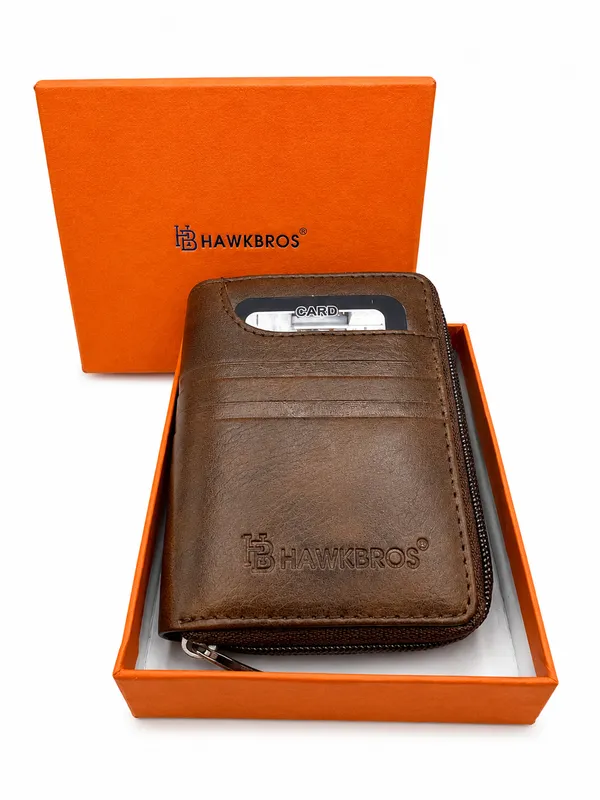 Brown_Faux_Leather_Zip_Around_Bifold_Wallet_For_Men