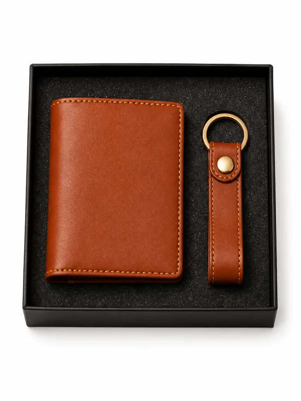 Brown_Faux_Leather_Wallet_And_Keychain_Gift_Set_For_Men_Pack_Of_2