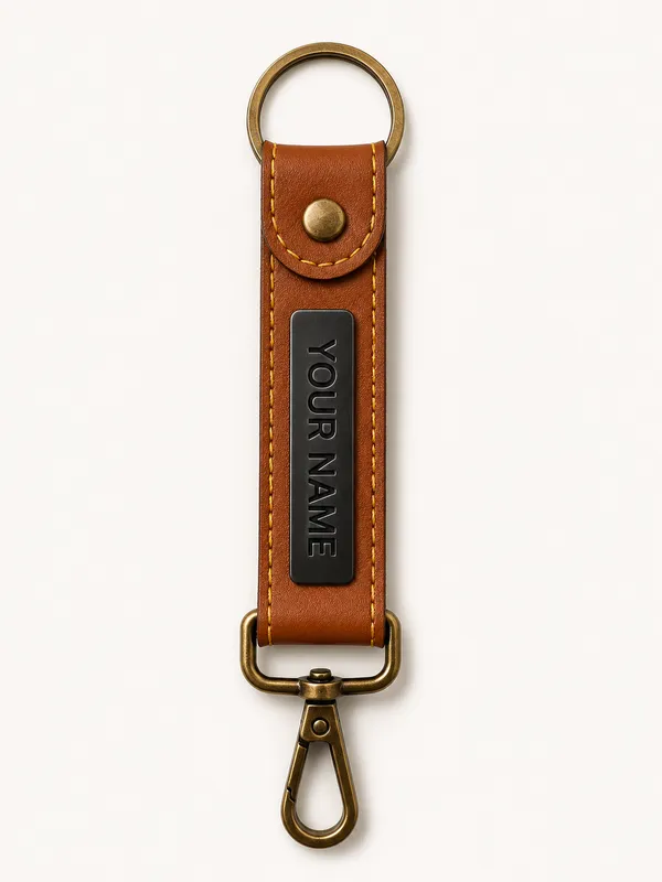 Brown_Faux_Leather_Personalized_Keychain_For_Men