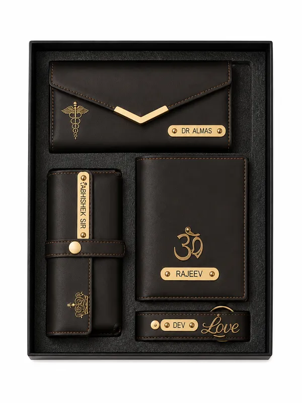 Black_Faux_Leather_Personalized_Wallet_Gift_Set_For_Men_Pack_Of_4
