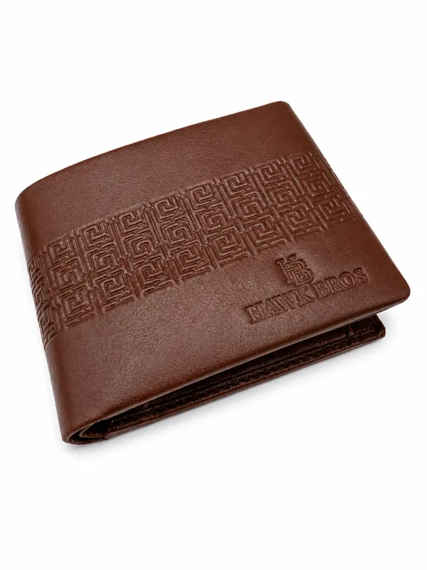 Brown_Leather_Geometric_Embossed_Bi-Fold_Wallet_For_Men