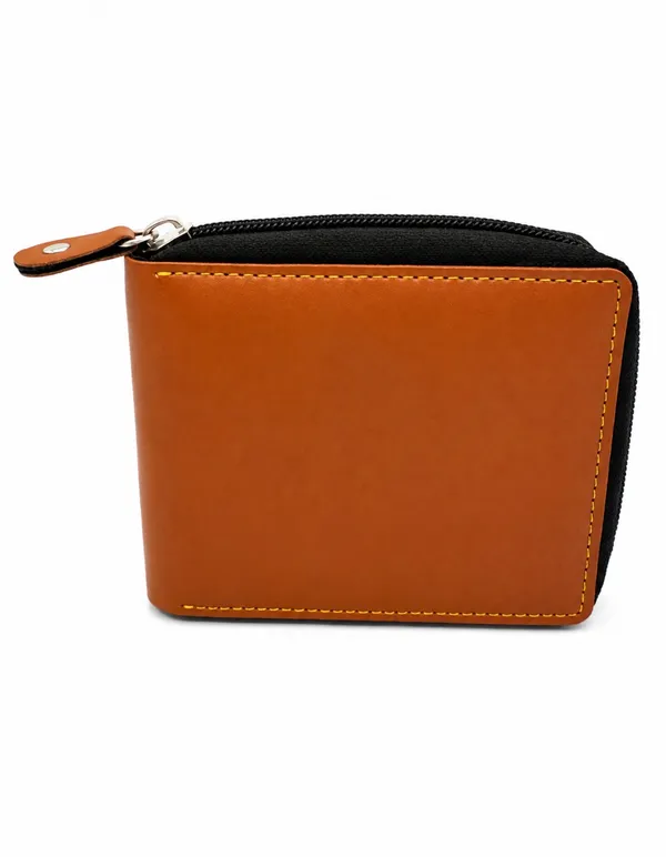 Brown_Faux_Leather_Zip-Around_Zipper_Wallet_For_Men