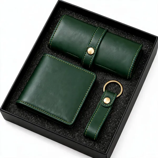 Green_Faux_Leather_Wallet_And_Keychain_Gift_Set_For_Men_Pack_Of_3