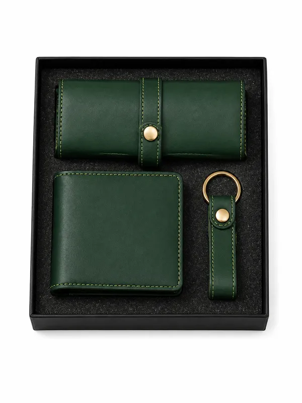 Green_Faux_Leather_Wallet_And_Keychain_Gift_Set_For_Men_Pack_Of_3