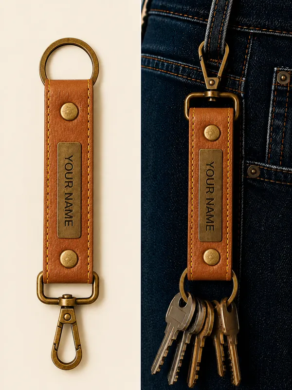 Brown_Faux_Leather_Personalized_Keychain_For_Men