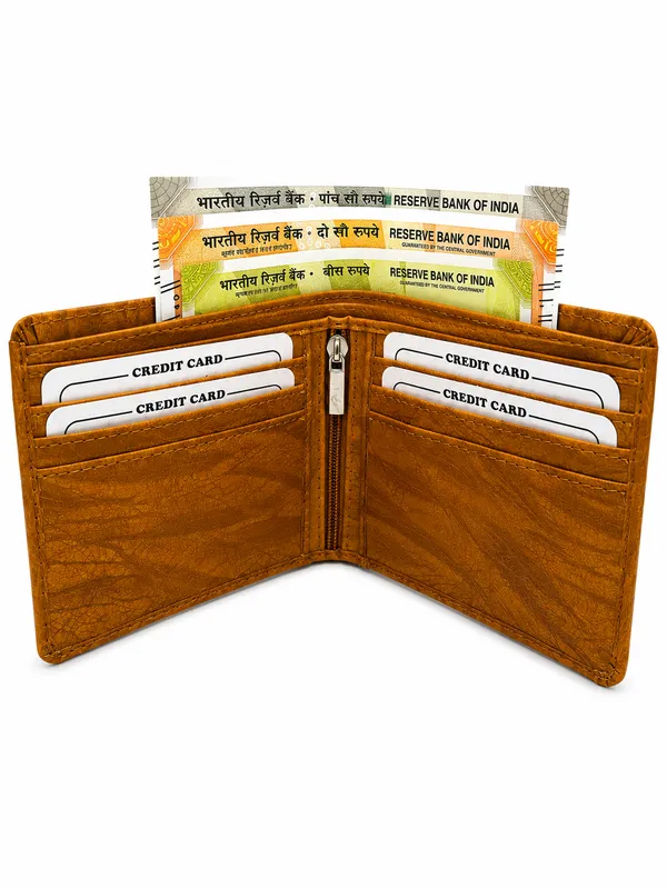 Tan_Brown_Faux_Leather_Textured_Bifold_Wallet_For_Men