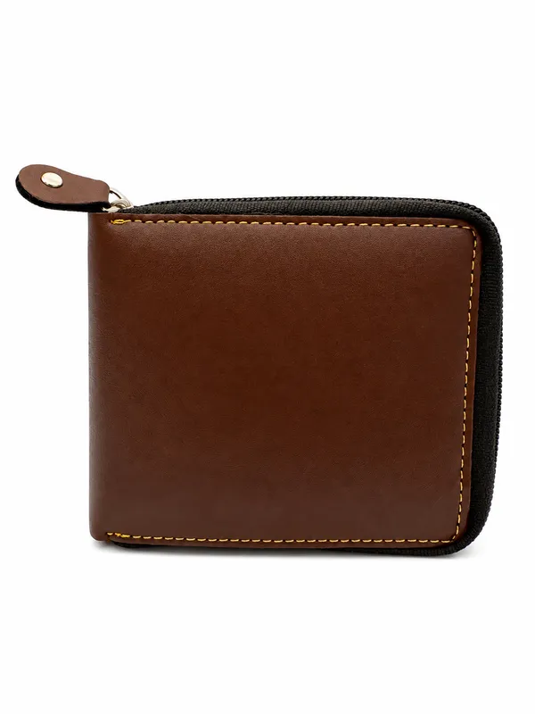 Brown_Faux_Leather_Zip_Around_Wallet_For_Men