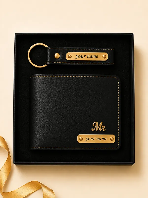 Black_Faux_Leather_Personalized_Wallet_And_Keychain_Set_For_Men_Pack_Of_2