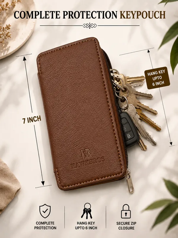 Brown_Faux_Leather_Zipper_Key_Pouch_For_Men