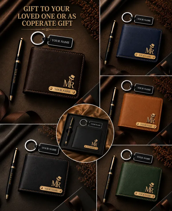 Black_Faux_Leather_Bifold_Wallet_Pen_Keychain_Gift_Set_For_Men_Pack_Of_3
