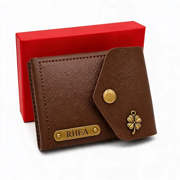 Brown_Faux_Leather_Textured_Snap_Wallet_For_Women