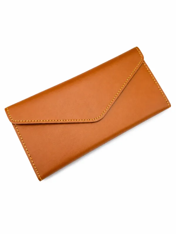 Tan_Faux_Leather_Long_Envelope_Wallet_For_Women