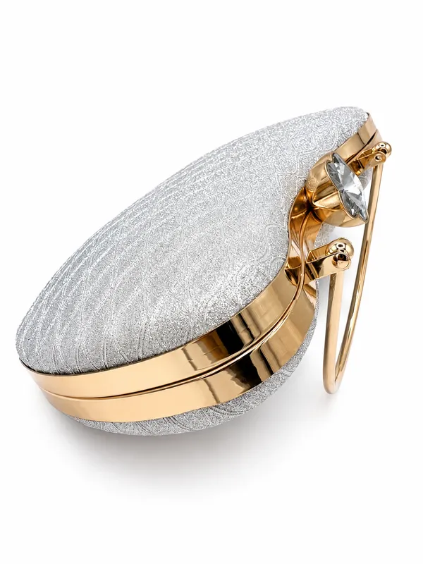 Silver_Faux_Leather_Embellished_Frame_Clutch_Handbag_For_Women