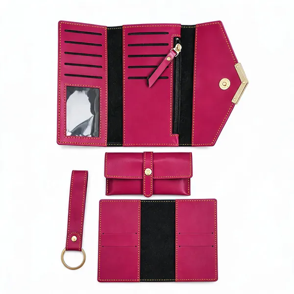 Pink_Faux_Leather_Multi-Compartment_Wallet_Gift_Set_For_Women_Pack_Of_4