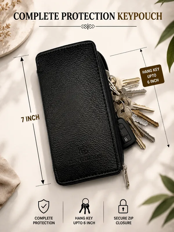 Black_Faux_Leather_Zipper_Key_Pouch_For_Men