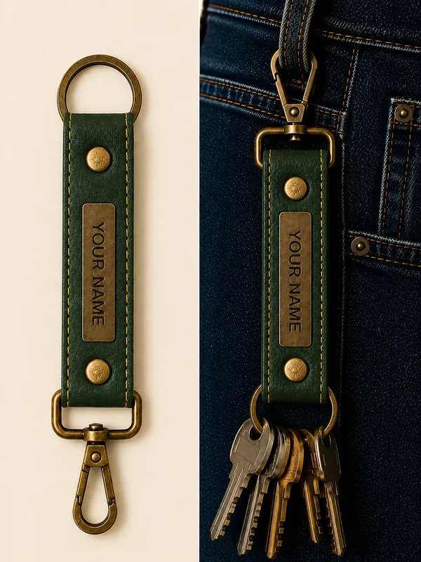 Green_Faux_Leather_Personalized_Keychain_For_Men
